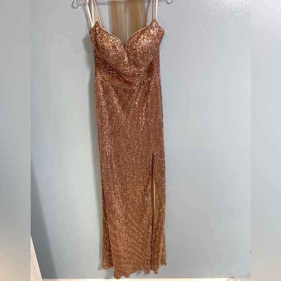 Cinderella Gold Sequin Prom Dress - Picture 2 of 7